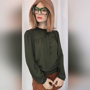 LOFT Dark Green Ruffled Top